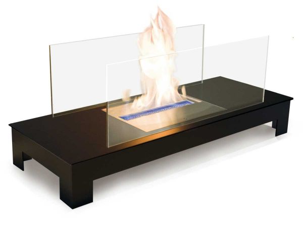 Ethanol Kamin Floor Flame von Radius Design aus schwarzem Edelstahl