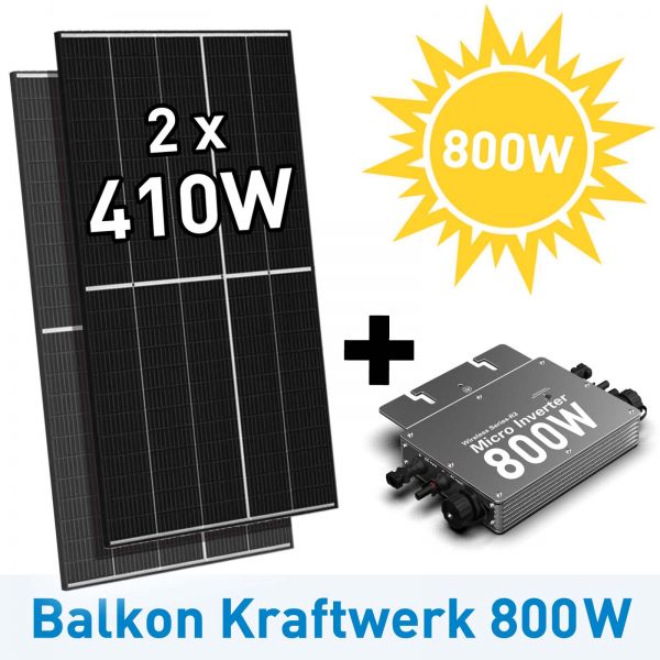 Solar Balkonkraftwerk Set aus 2x Modul 410 Watt + Wechselrichter 800 Watt