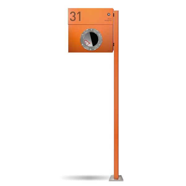 Briefkasten Letterman 1K orange inkl. LED Licht und Klingel mit Gravur
