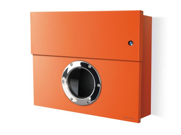 Letterman XXL Briefkasten Orange mit Klingel Blau